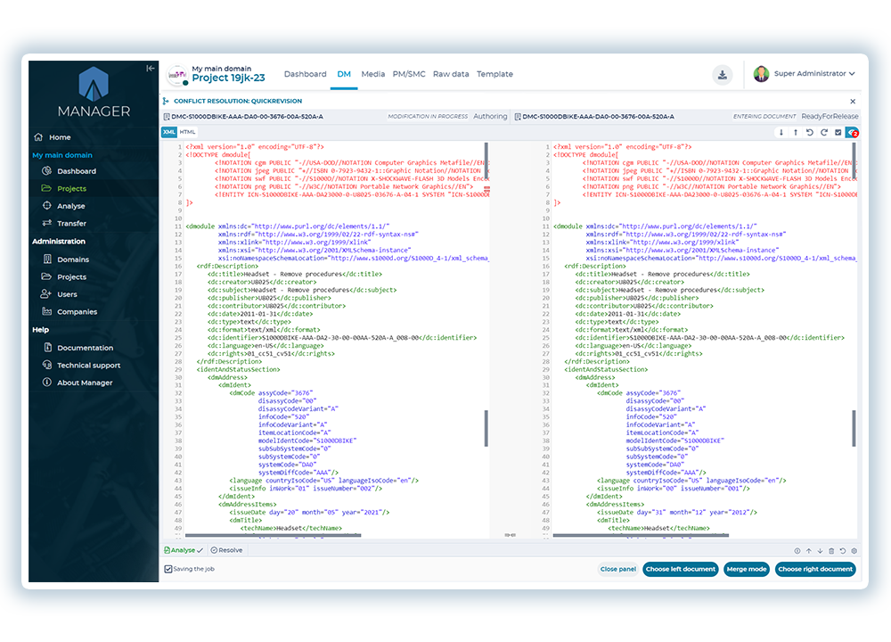 Interface ADAM Manager pour identifier les conflits lors des imports
